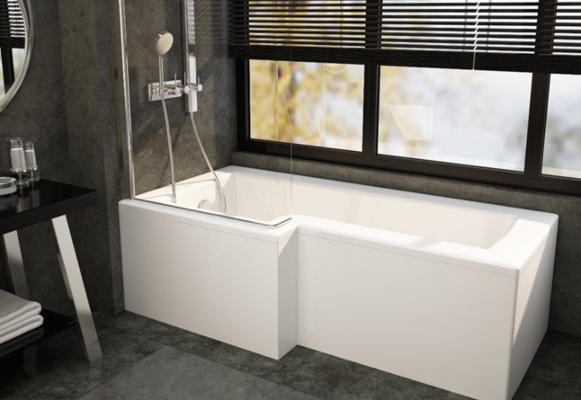 L-shaped shower bath