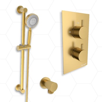 Brushed Brass Thermostatic Concealed Shower Valve with Slide Rail Kit