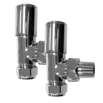 Essential DELUXE Radiator Valves; Angled Valve; 15mm Pipe; Chrome