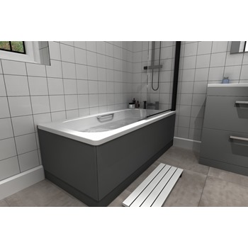 Essential Steel 1500mm x 700mm Single Ended Steel Anti-Slip Bath; 2 Tap Holes & Grips - White