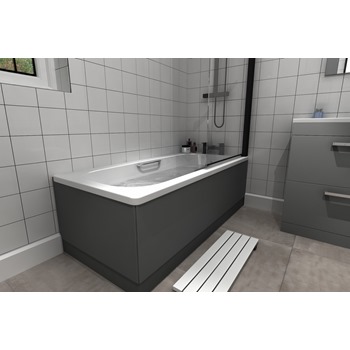 Essential Steel 1500mm x 700mm Single Ended Steel Bath; 2 Tap Holes & Grips - White