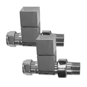 Essential SQUARE Radiator Valves; Straight Valve; 15mm Pipe; Chrome