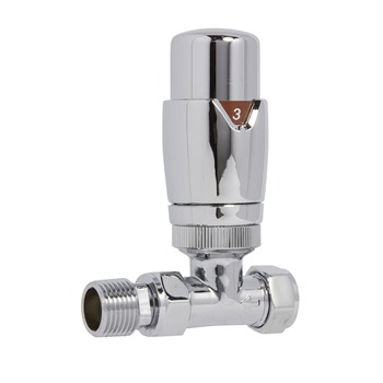 Essential THERMOSTATIC Radiator Valves; Straight Valve; 15mm Pipe; Chrome