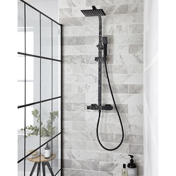 Square Thermostatic Drench Shower with Easy Fix Kit - Black