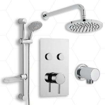 Pringle Double Push Button Thermostatic Concealed Shower Valve with Round Fixed Wall Arm Drencher & Slide Rail