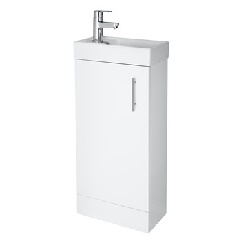 Essential ALASKA 400MM floorstanding cloakroom unit with reversible Basin and Hinges