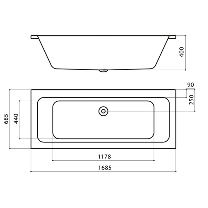 Essential ISLINGTON Rectangular Double Ended Bath; 1700x700mm; 0 Tap holes; White