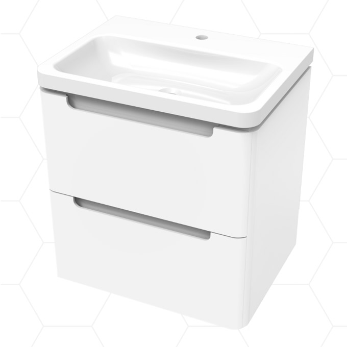 Oblina 500mm Wall Mounted 2 Drawer Unit Gloss White with Polymarble Basin