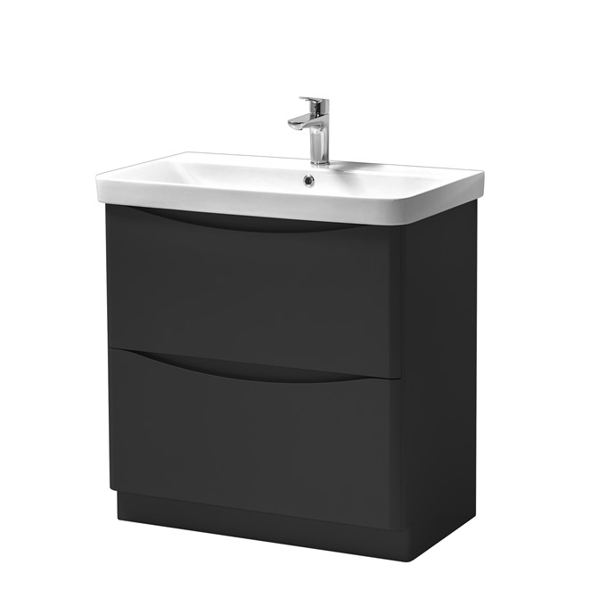 Nevis 600 x 460mm Floor Standing 2 Drawer Unit Matt Black with Basin