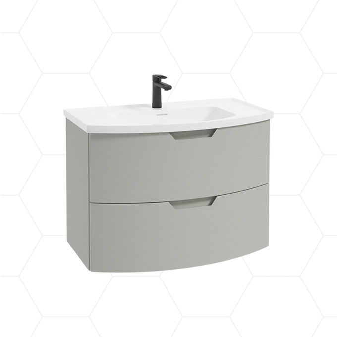 Arc 800mm Wall Mounted 2 Drawer Unit with Polymarble Basin - Artic Grey