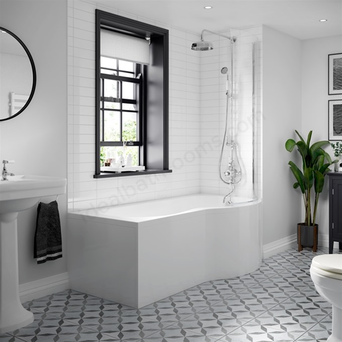 BC Designs Solidblue 1700mm P Shape Bath Panel - White