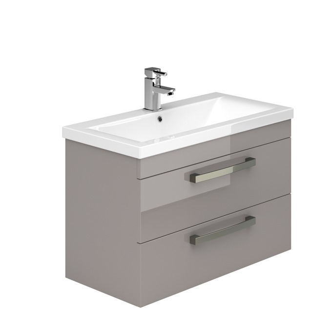 Essential NEVADA Wall Hung Washbasin Unit + Basin; 2 Drawers; 800mm Wide; Cashmere