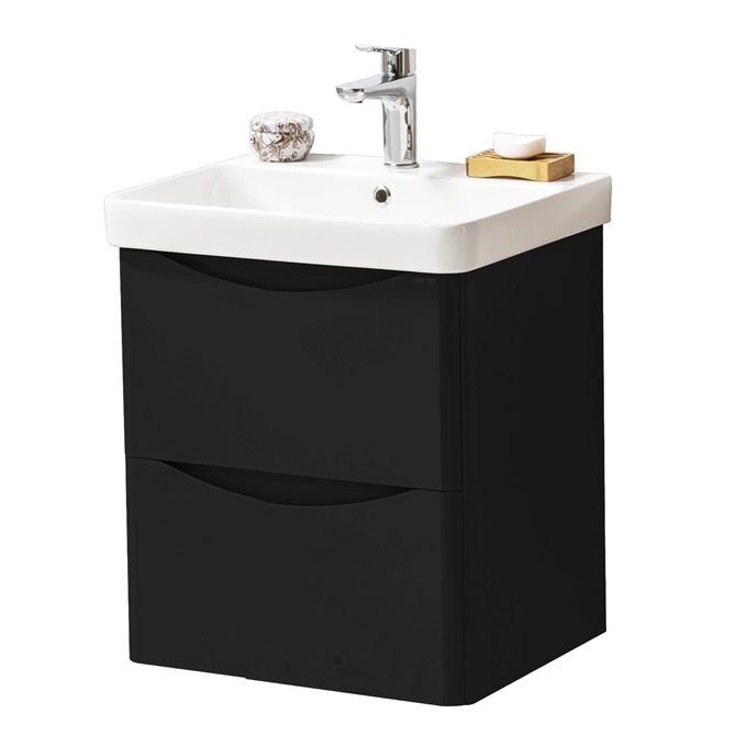 Nevis 500 x 460mm Wall Mounted 2 Drawer Unit Matt Black with Basin