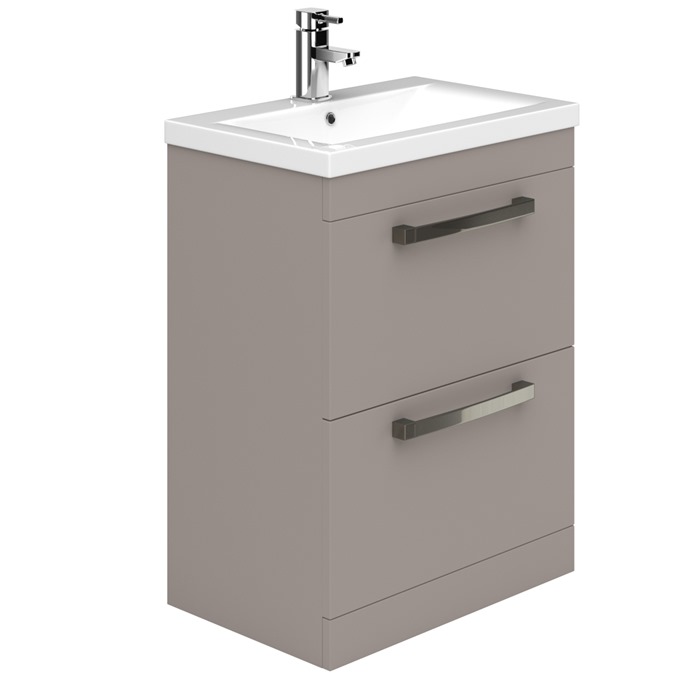 Essential NEVADA Floor Standing Washbasin Unit + Basin; 2 Drawers; 600mm Wide; Cashmere