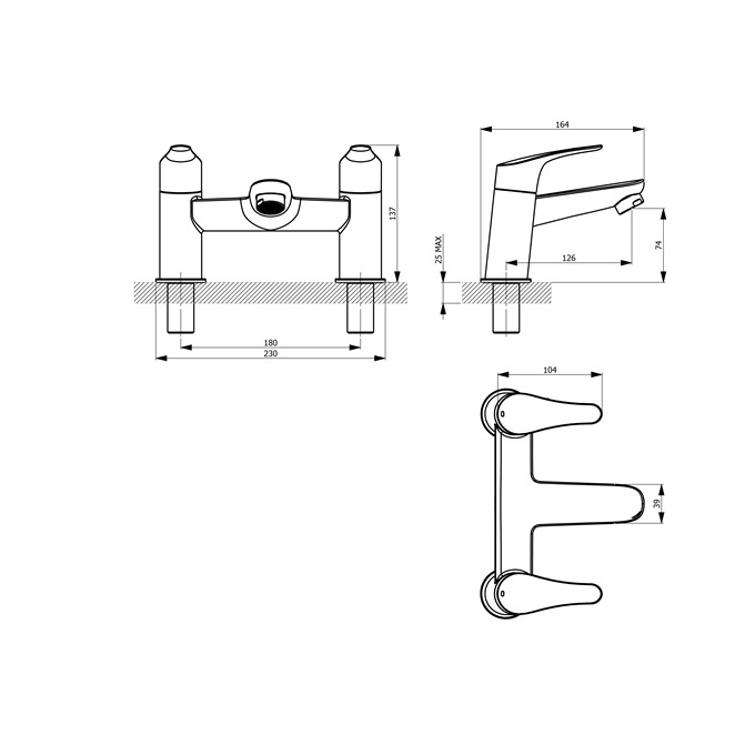 Essential Javary Bath Filler 2 Tap Holes Chrome