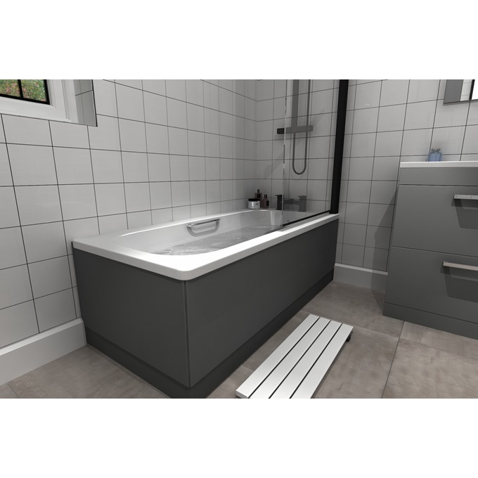 Essential Steel 1600mm x 700mm Single Ended Steel Anti-Slip Bath; 2 Tap Holes & Grips - White