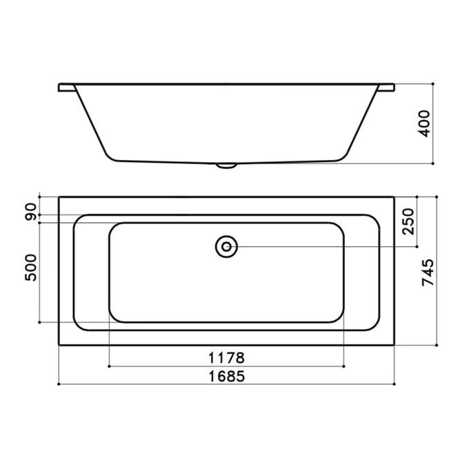 Essential ISLINGTON Rectangular Double Ended Bath; 1700x750mm; 0 Tap holes; White
