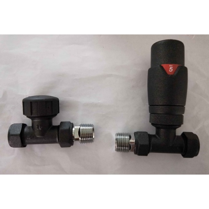 Essential Anthracite Straight Thermostatic Radiator Valve Pack (Pairs)