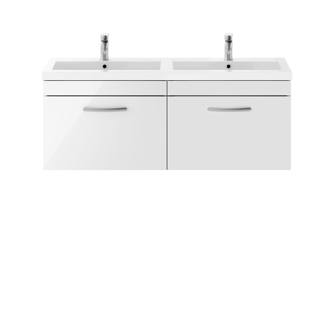 Kinetic 1200 x 383mm Wall Mounted 2 Drawer Unit Gloss White with Double Basin