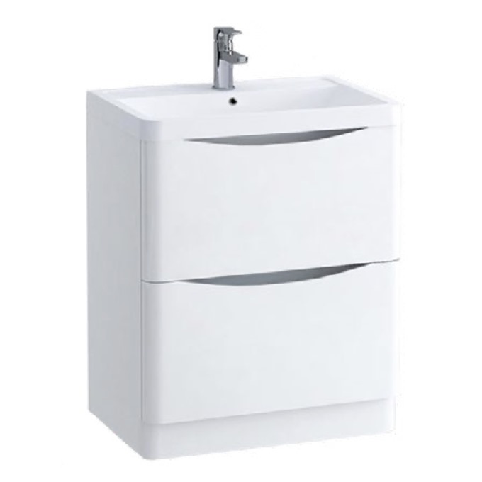 Nevis 600 x 460mm Floor Standing 2 Drawer Unit Gloss White with Basin