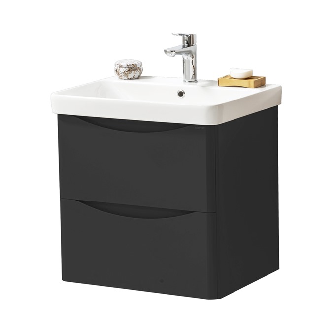 Nevis 500 x 460mm Wall Mounted 2 Drawer Unit Anthracite with Basin