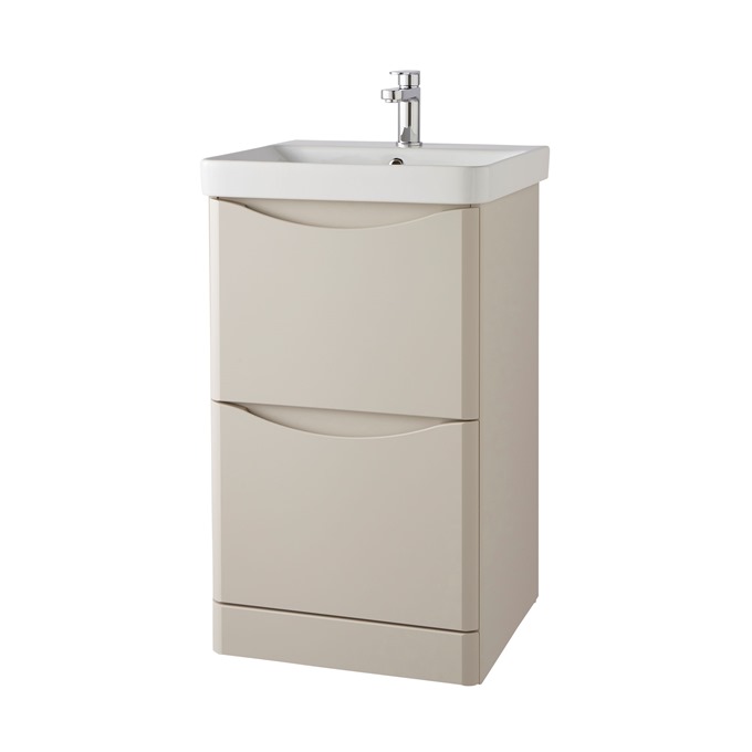 Nevis 600 x 460mm Floor Standing 2 Drawer Unit Cashmere with Basin