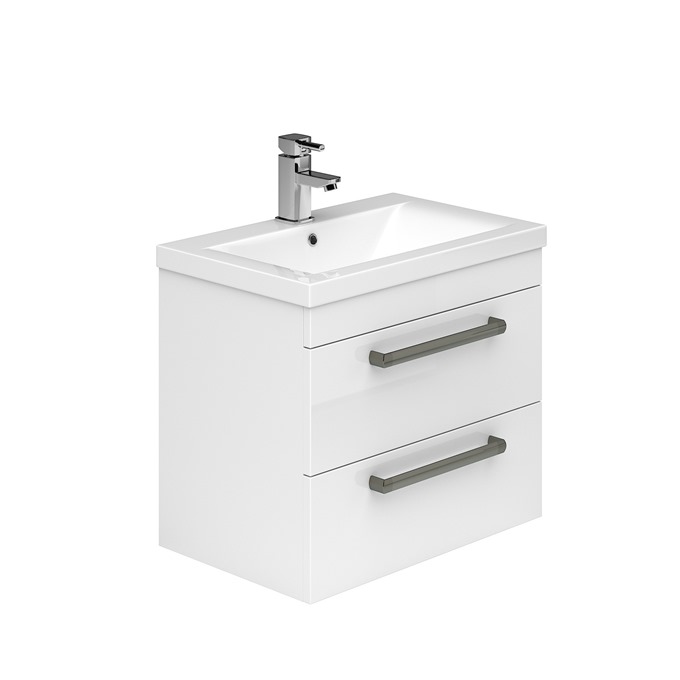 Essential NEVADA Wall Hung Washbasin Unit + Basin; 2 Drawers; 600mm Wide; White