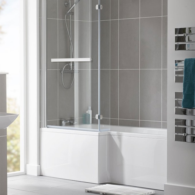 Essential KENSINGTON White, Left Handed, L Shape Shower Bath Pack; 1700x850mm;