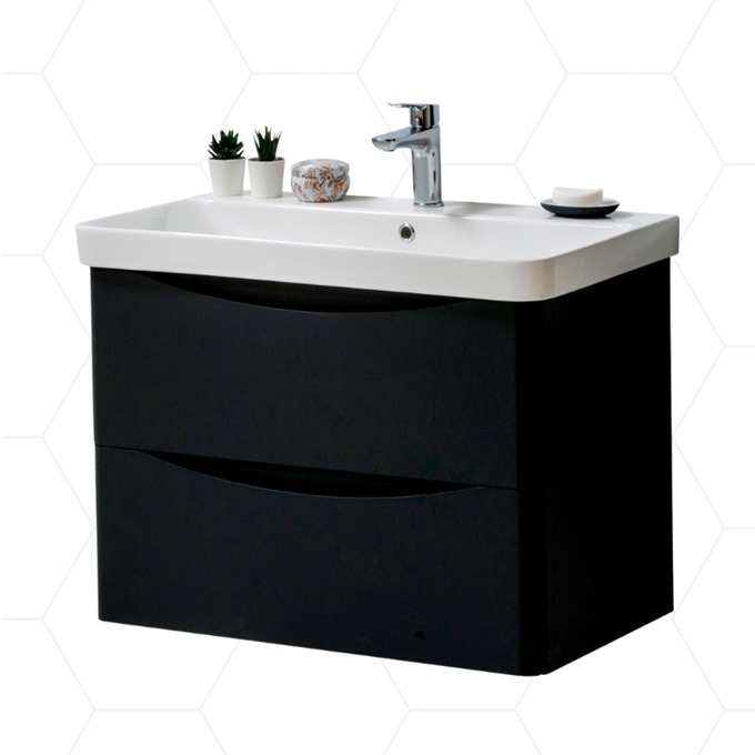 Nevis 800mm Wall Mounted 2 Drawer Unit Matt Black with Basin