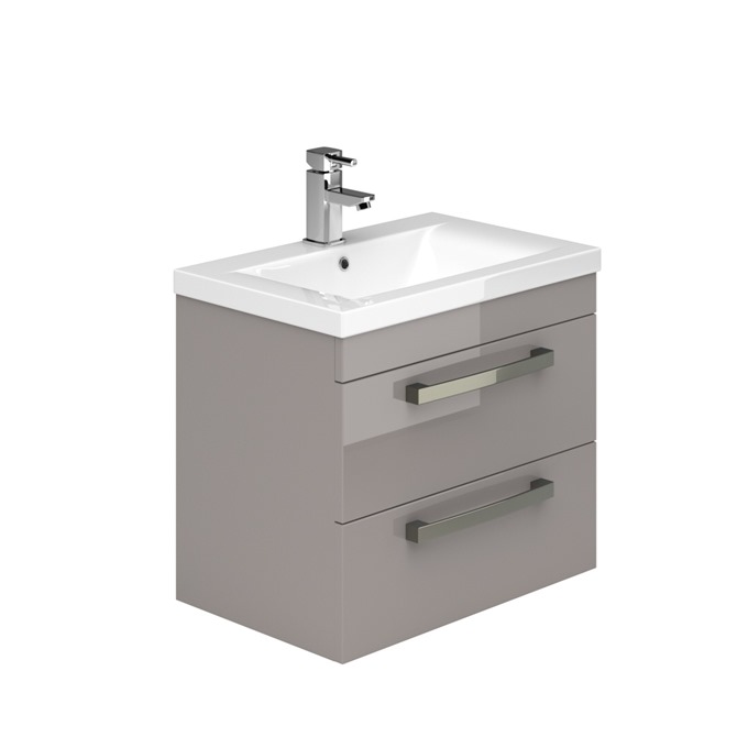 Essential NEVADA Wall Hung Washbasin Unit + Basin; 2 Drawers; 600mm Wide; Cashmere