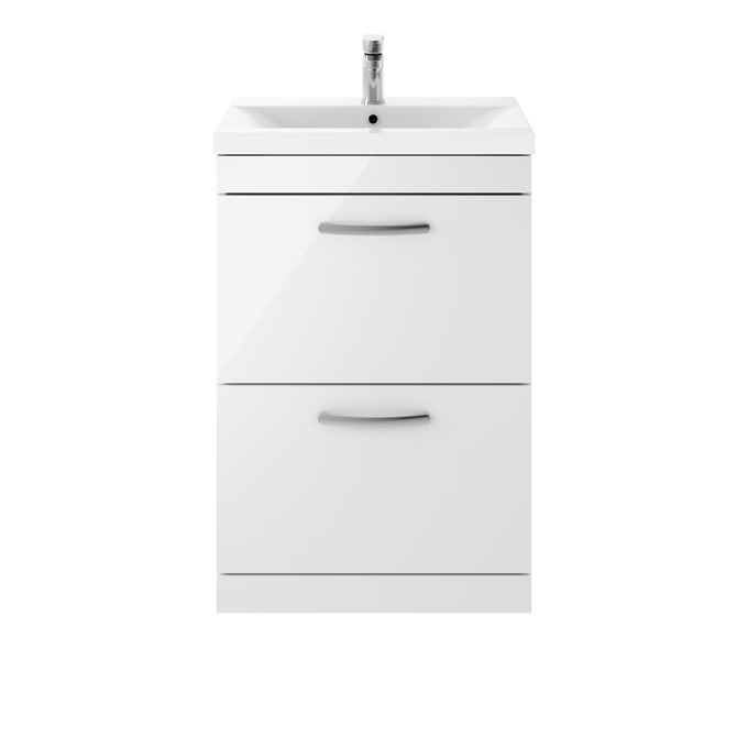 Kinetic 600 x 383mm Floor Standing 2 drawer Unit Gloss White