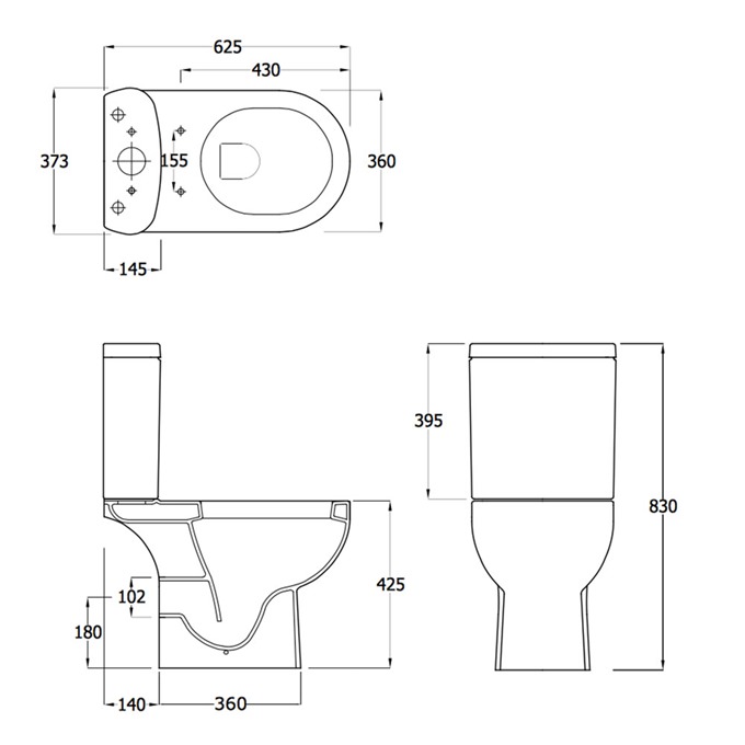 Essential LILY Close Coupled Pan + Cistern Pack; No Seat; White