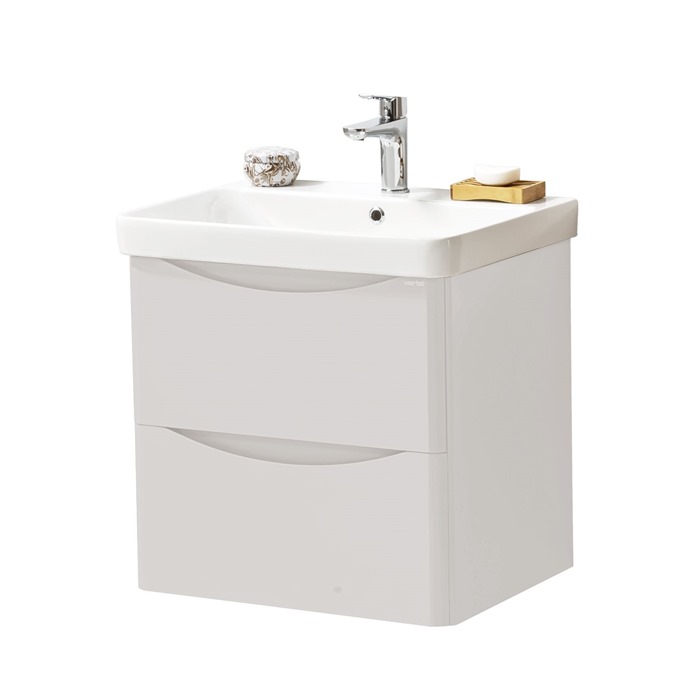 Nevis 600 x 460mm Wall Mounted 2 Drawer Unit Cashmere wtih Basin