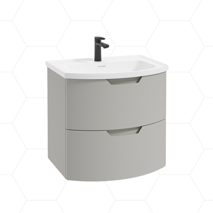 Arc 600mm Wall Mounted 2 Drawer Unit with Polymarble Basin - Artic Grey