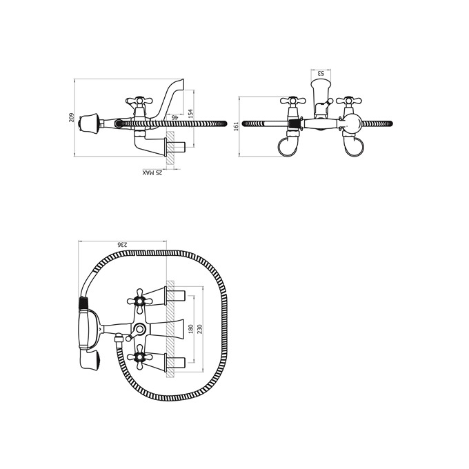 Essential Layo Bath Shower Mixer Including Shower Kit 2 Tap Holes Chrome