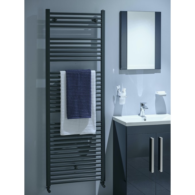 Essential straight 1703 X 600 matt black Towel Warmer