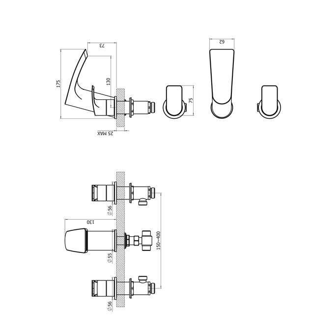 Essential Pisco 3 Hole Bath Filler 3 Tap Holes Chrome