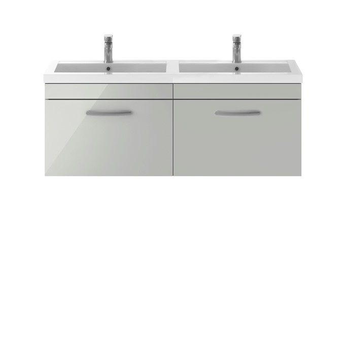 Kinetic 1200 x 383mm Wall Mounted 2 Drawer Unit Grey Mist with Double Basin