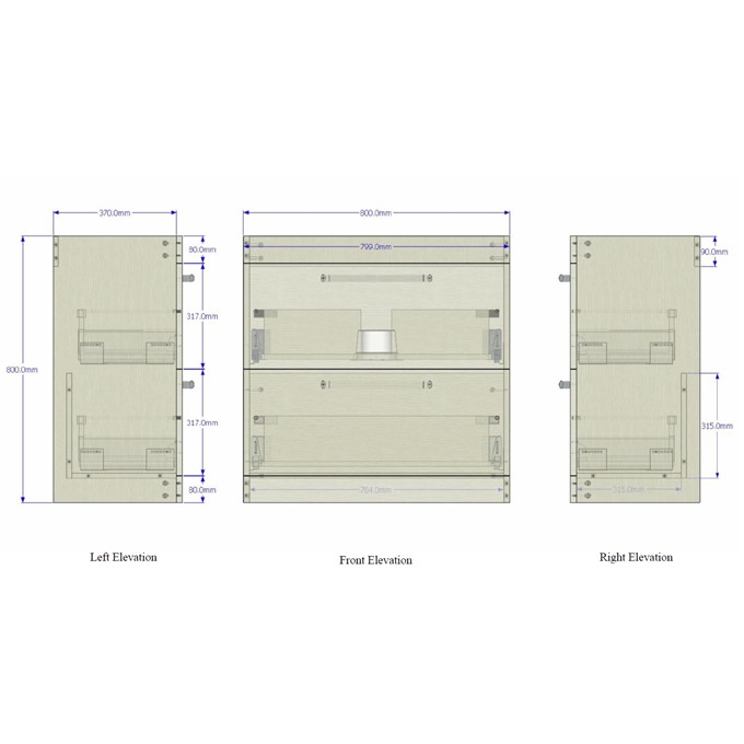 Essential NEVADA Floor Standing Washbasin Unit + Basin; 2 Drawers; 800mm Wide; Cashmere