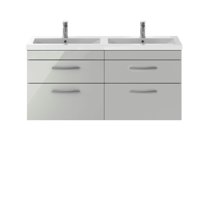 Kinetic 1200 x 383mm Wall Mounted 4 Drawer Unit Grey Mist with Double Basin