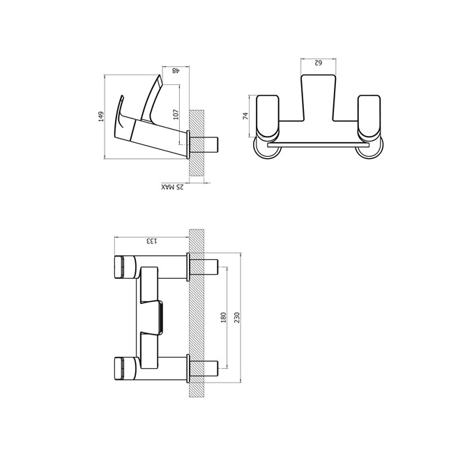 Essential Pisco Bath Filler 2 Tap Holes Chrome