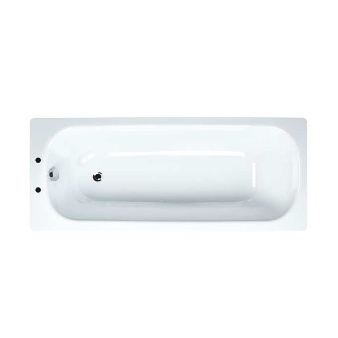 Essential Steel 1600mm x 700mm Single Ended Steel Bath; 2 Tap Holes & Grips - White