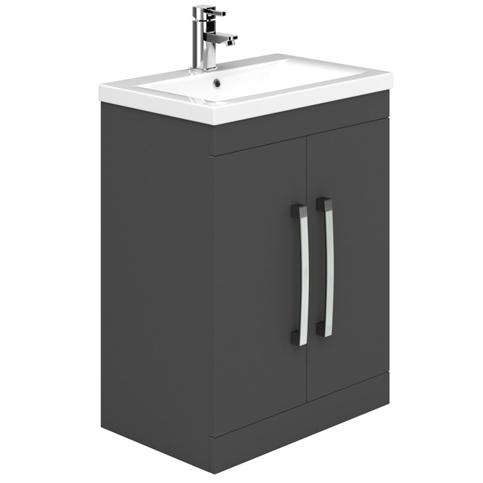 Essential NEVADA Floor Standing Washbasin Unit + Basin; 2 Doors; 500mm Wide; Grey