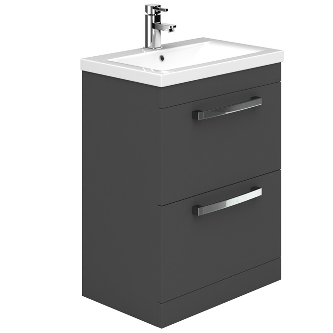 Essential NEVADA Floor Standing Washbasin Unit + Basin; 2 Drawers; 600mm Wide; Grey