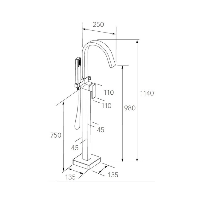 Essential Chira Floor Mounted Bath Shower Mixer Including Shower Kit 1 Tap Hole Chrome