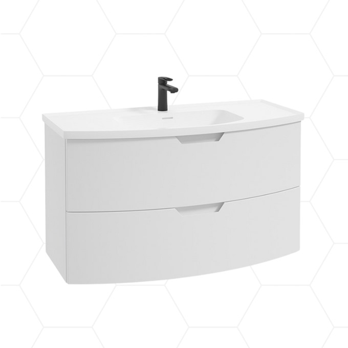 Arc 1000mm Wall Mounted 2 Drawer Unit with Polymarble Basin - Matt White