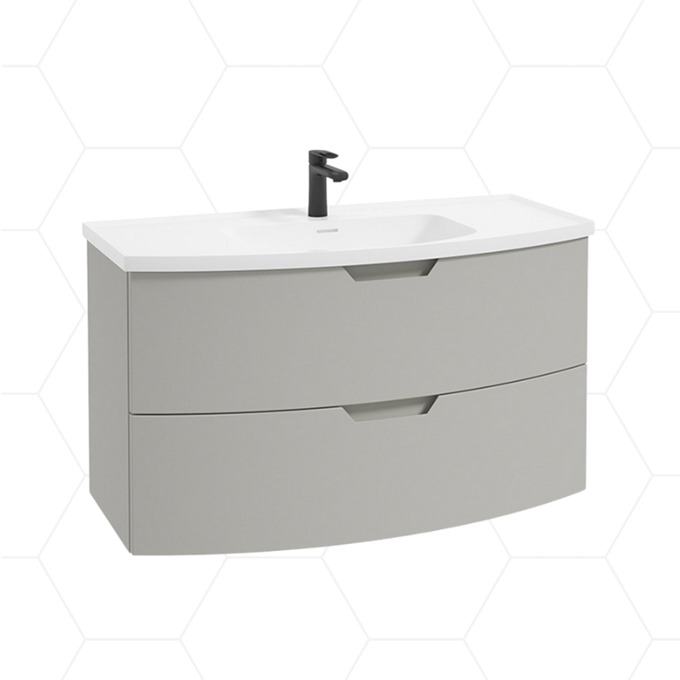 Arc 1000mm Wall Mounted 2 Drawer Unit with Polymarble Basin - Artic Grey