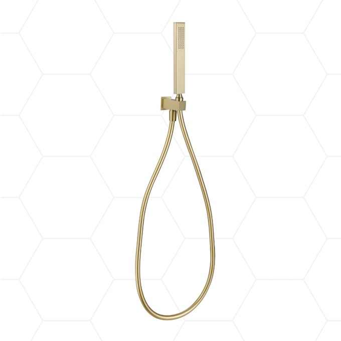 Square Handset with Hose, Bracket & Outlet Brushed Brass