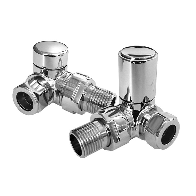 Essential CORNER Radiator Valves; Corner Valve; 15mm Pipe; Chrome