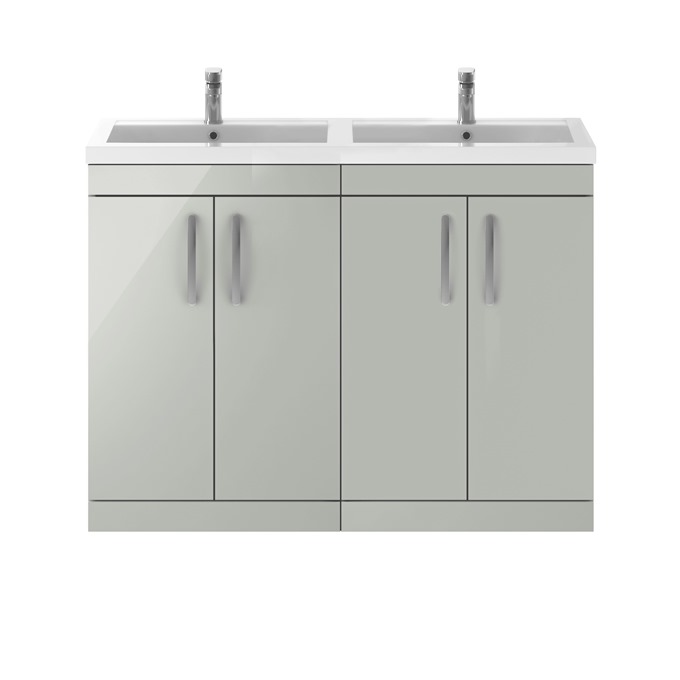 Kinetic 1200 x 383mm Floor Standing 4 Drawer Grey Mist with Double Basin
